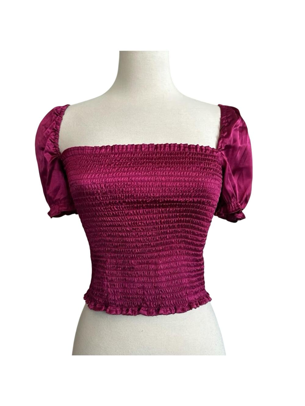 Urban Outfitters Sabrina Satin Smocked Top